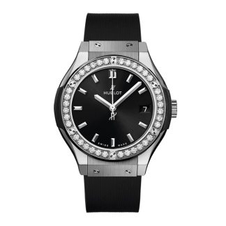 pas cher Hublot Classic Fusion Titanium Diamonds 33mm Ladies Watch Black 581.NX.1470.RX.1104