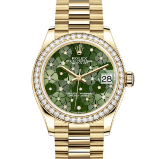 pas cher Rolex Datejust 31 Oyster 31 mm or jaune et diamants Cadran à motif floral vert olive M278288RBR-0038