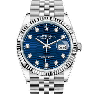 pas cher Rolex Datejust 36 Oyster 36 mm Oystersteel et or blanc Cadran bleu brillant à motifs cannelés M126234-0057