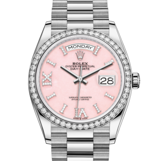 pas cher Rolex Day-Date 36 Oyster 36 mm or blanc et diamants Cadran rose opale M128349RBR-0008