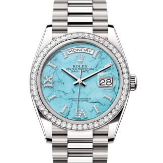 pas cher Rolex Day-Date 36 Oyster 36 mm or blanc et diamants Cadran turquoise M128349RBR-0031