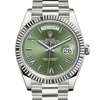 pas cher Rolex Day-Date 40 Oyster 40 mm or blanc Cadran vert olive M228239-0033