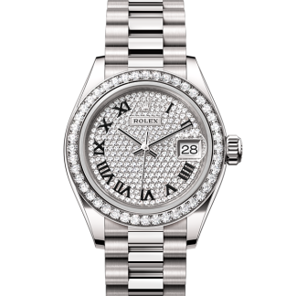 pas cher Rolex Lady-Datejust Oyster 28 mm or blanc et diamants Cadran pavé de diamants M279139RBR-0014